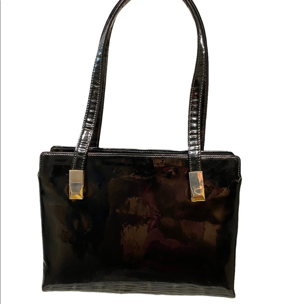 Koret Vintage Handbag Rare 1940’s -50’s Black Patent 
Leather Gold Hardw…